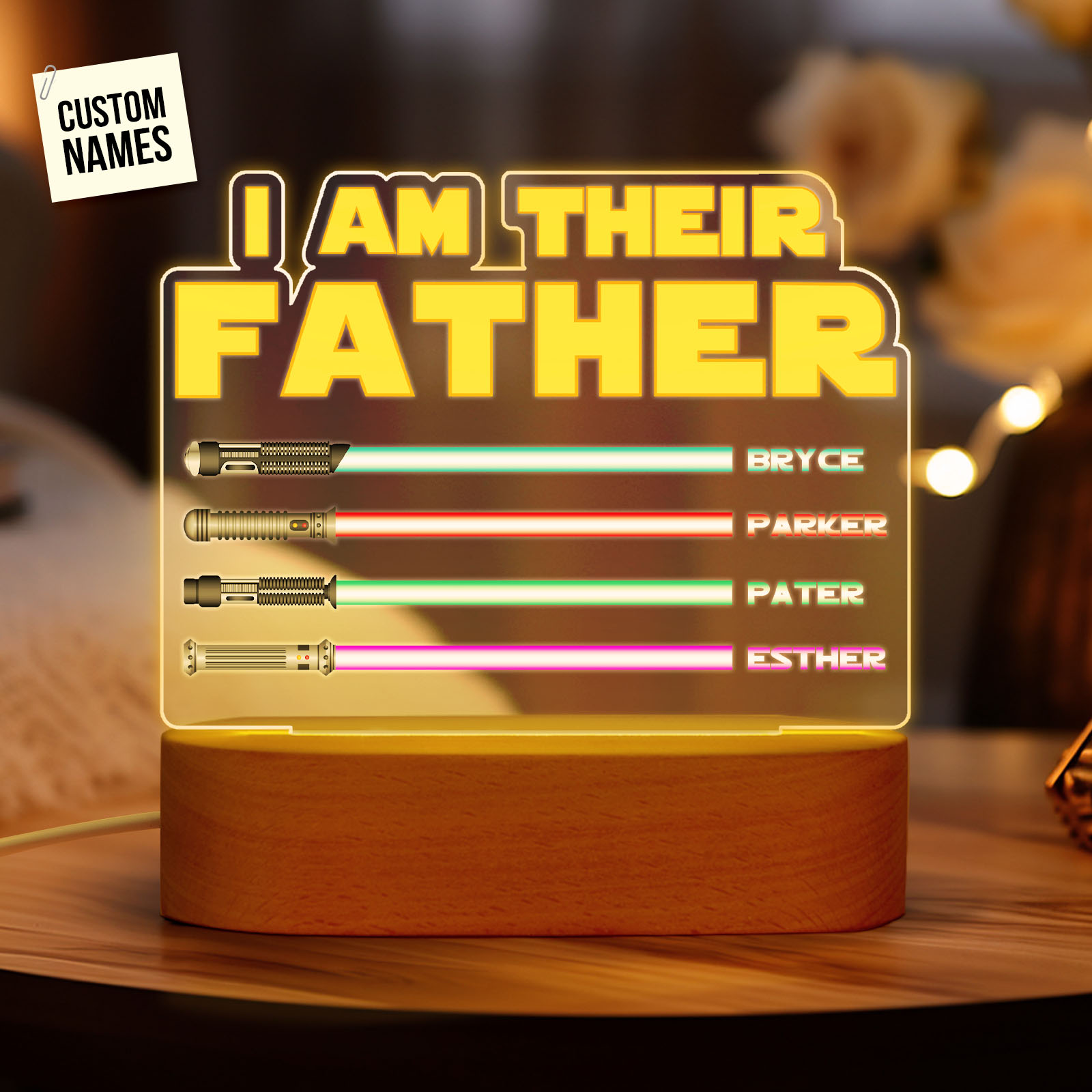 I Am Their Father Personalized Lightsaber Night Light with Kids Names Custom Gifts for Dad