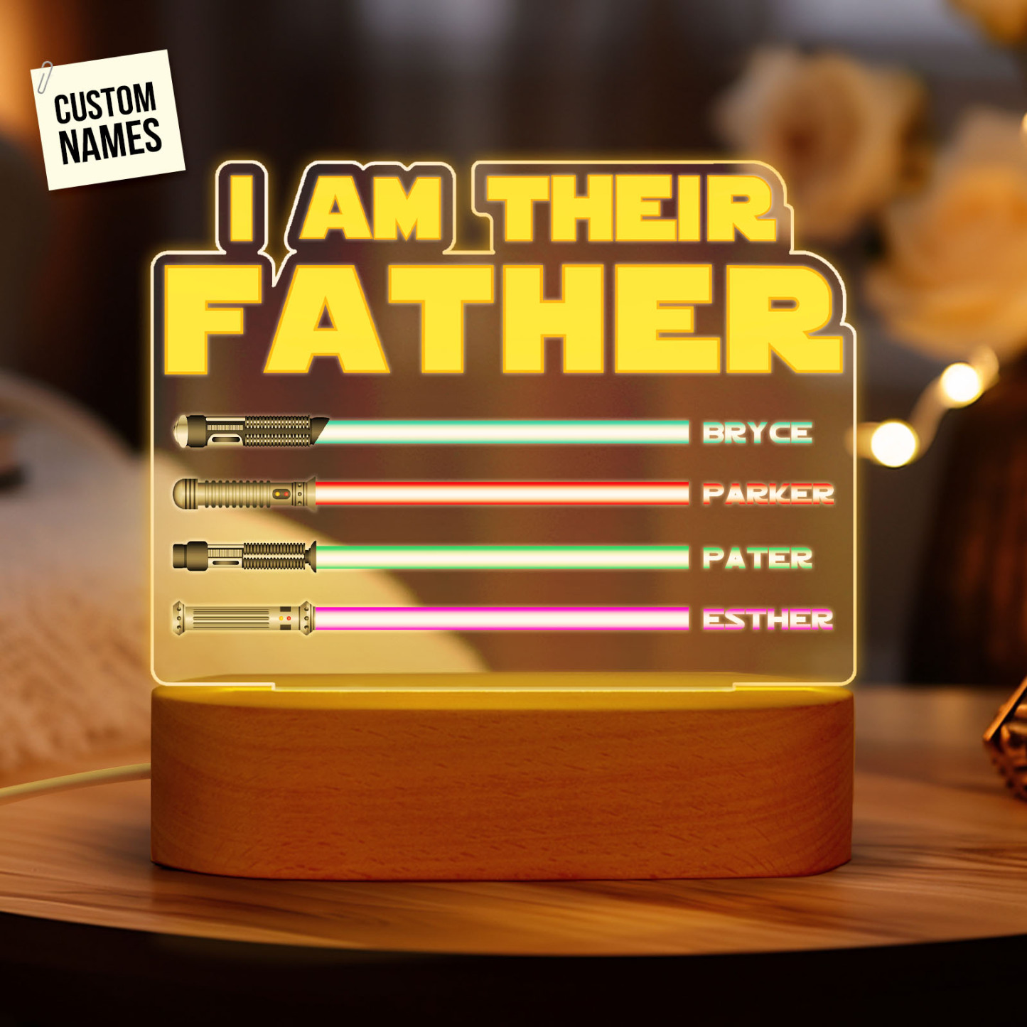 I Am Their Father Personalized Lightsaber Night Light with Kids Names Custom Gifts for Dad -