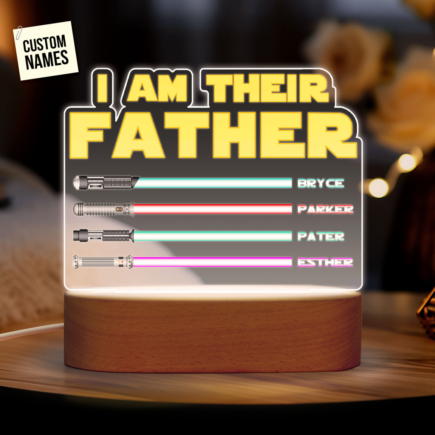 I Am Their Father Personalized Lightsaber Night Light with Kids Names Custom Gifts for Dad -