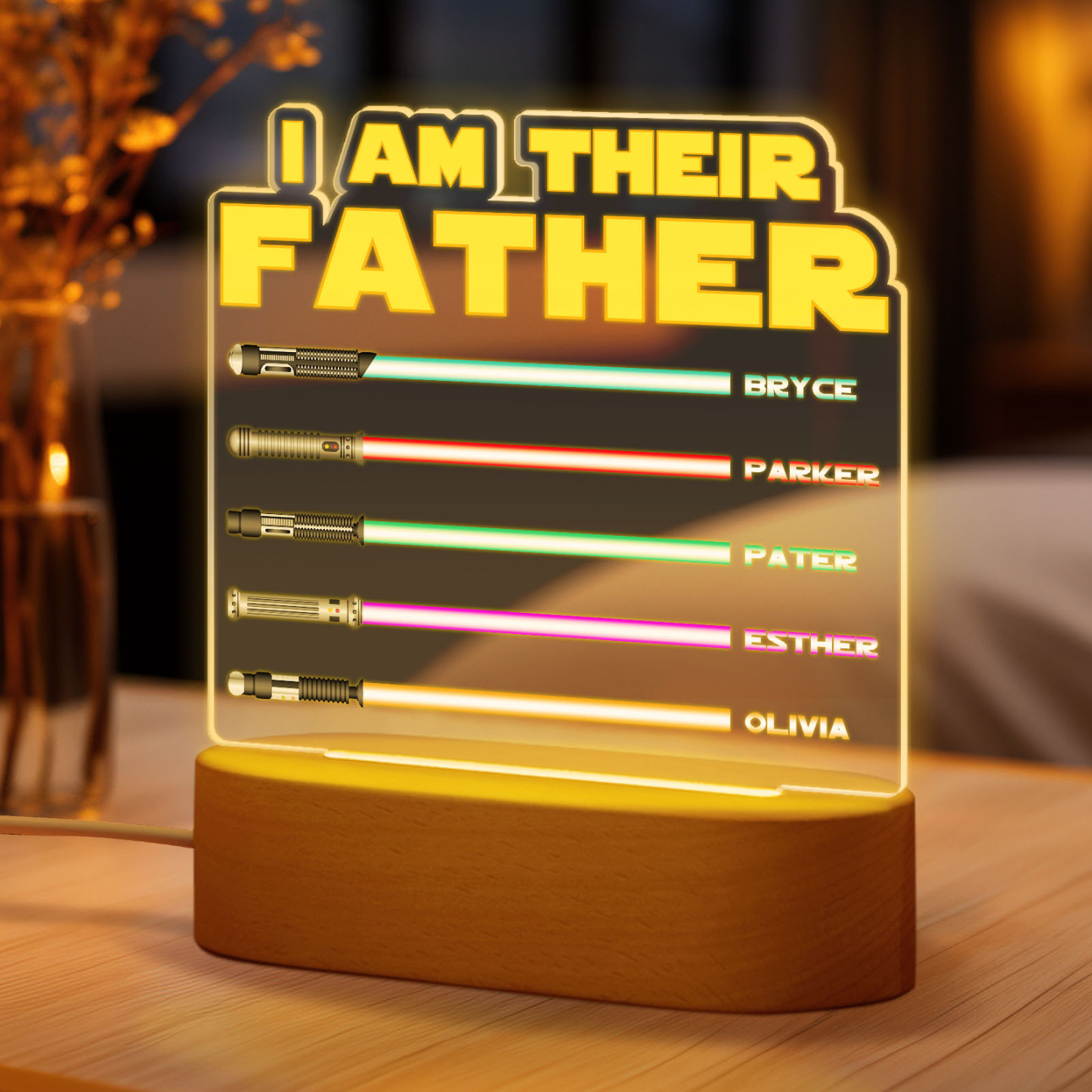 I Am Their Father Personalized Lightsaber Night Light with Kids Names Custom Gifts for Dad -