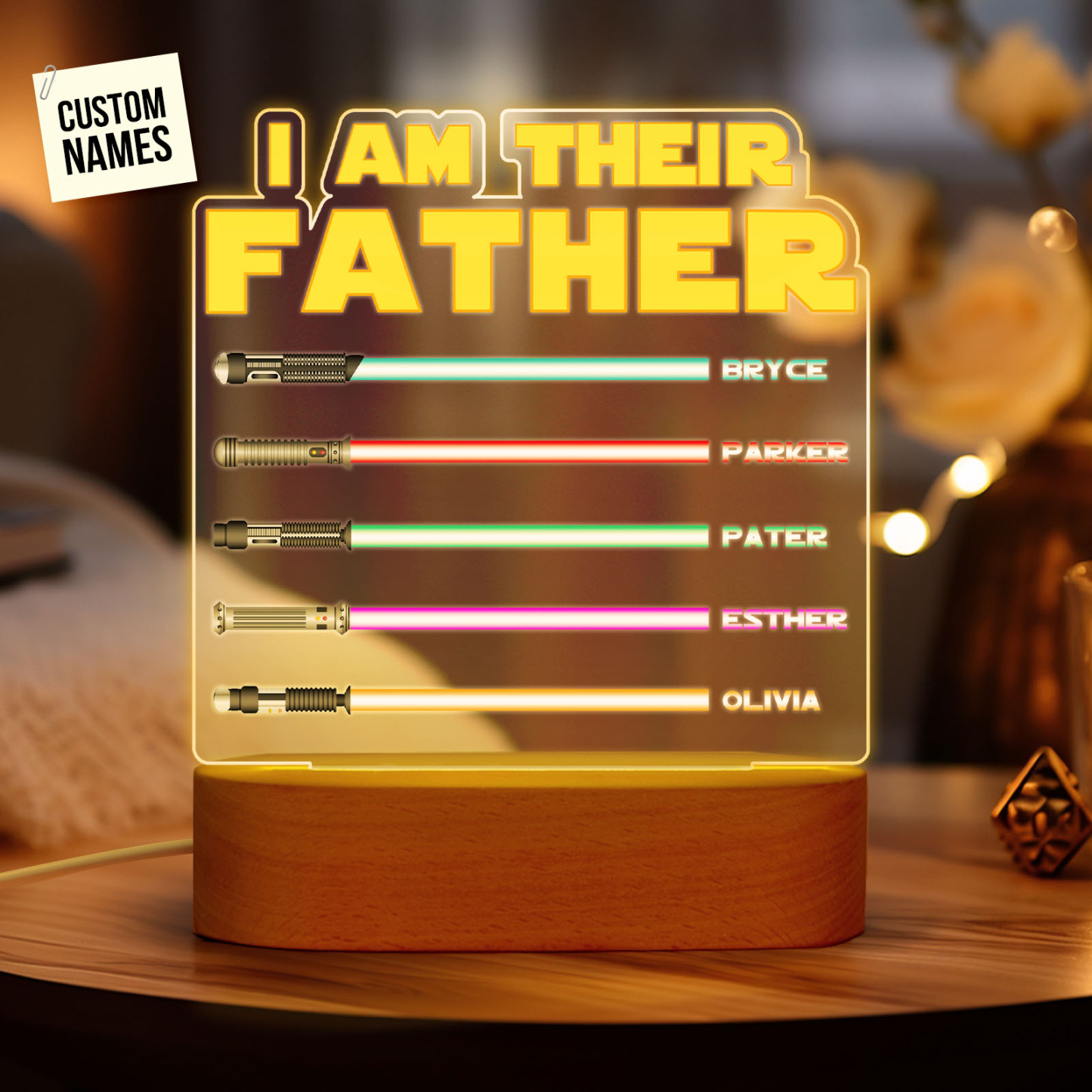 I Am Their Father Personalized Lightsaber Night Light with Kids Names Custom Gifts for Dad -