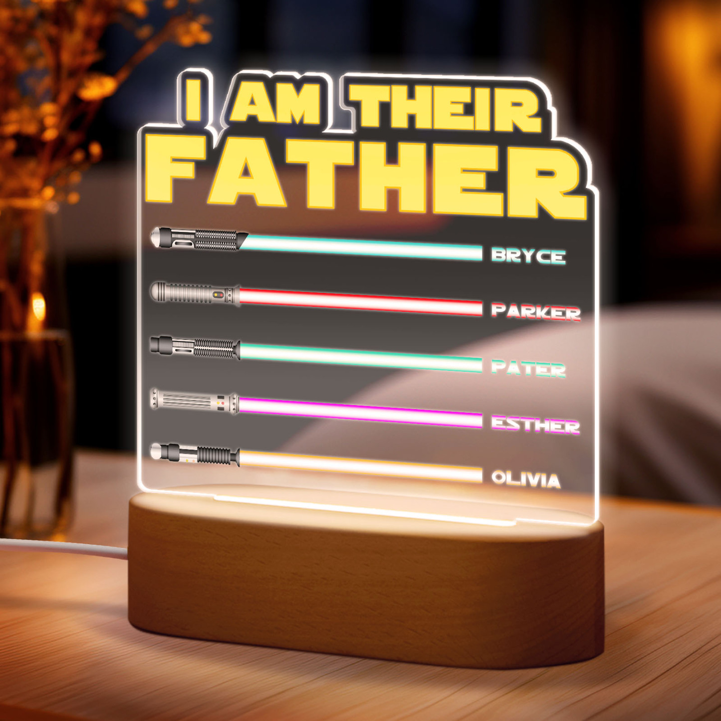 I Am Their Father Personalized Lightsaber Night Light with Kids Names Custom Gifts for Dad -