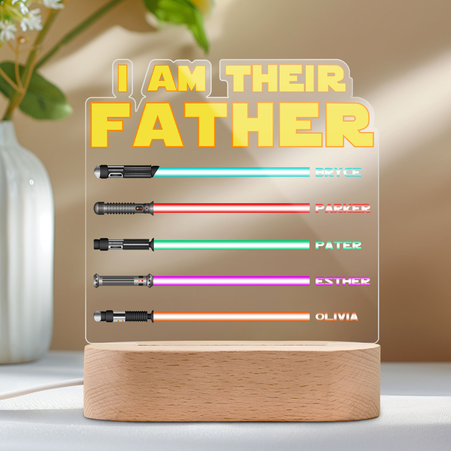 I Am Their Father Personalized Lightsaber Night Light with Kids Names Custom Gifts for Dad -