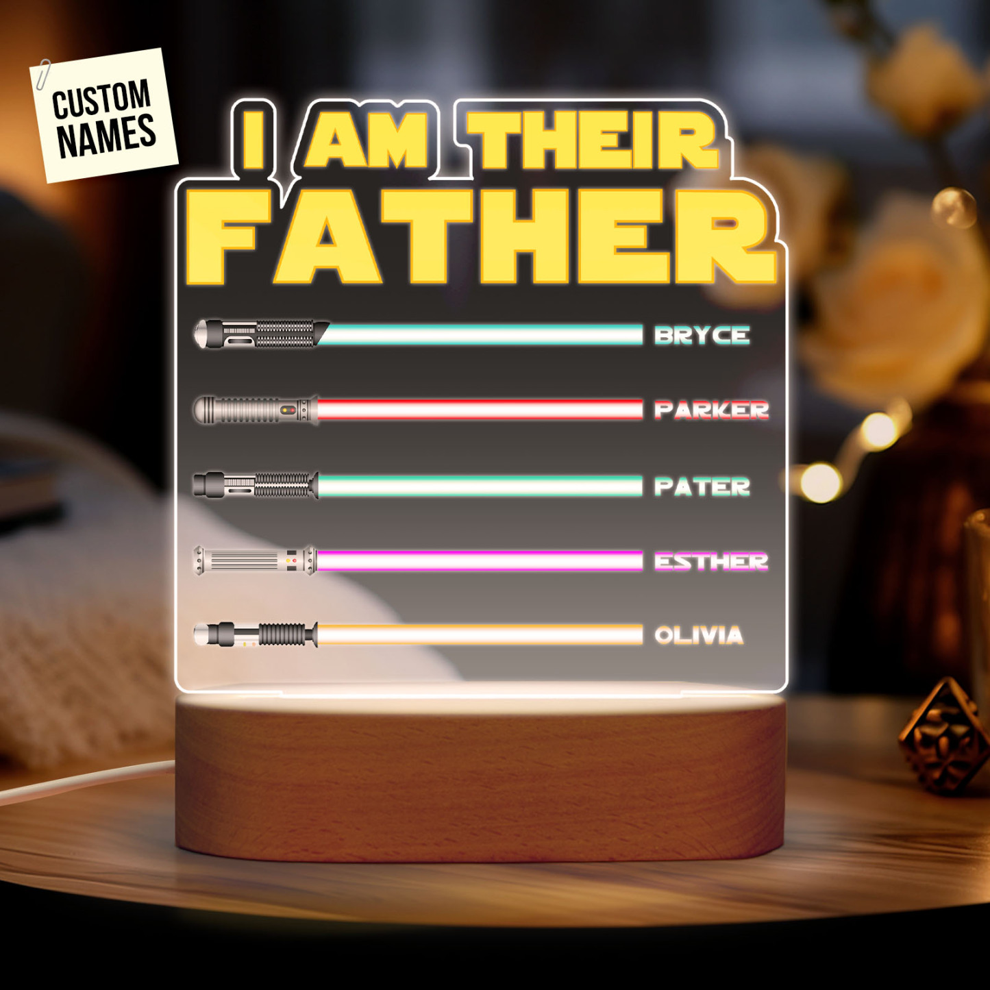 I Am Their Father Personalized Lightsaber Night Light with Kids Names Custom Gifts for Dad -