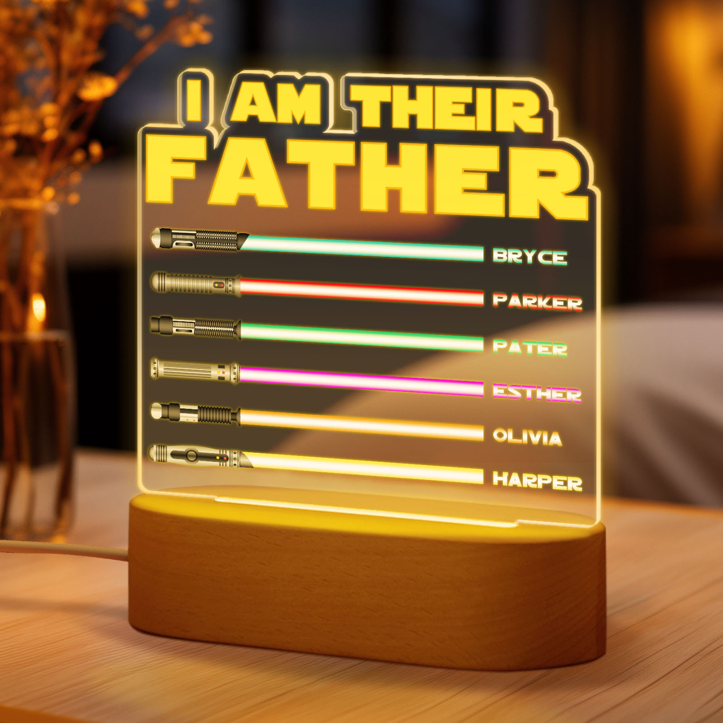 I Am Their Father Personalized Lightsaber Night Light with Kids Names Custom Gifts for Dad -
