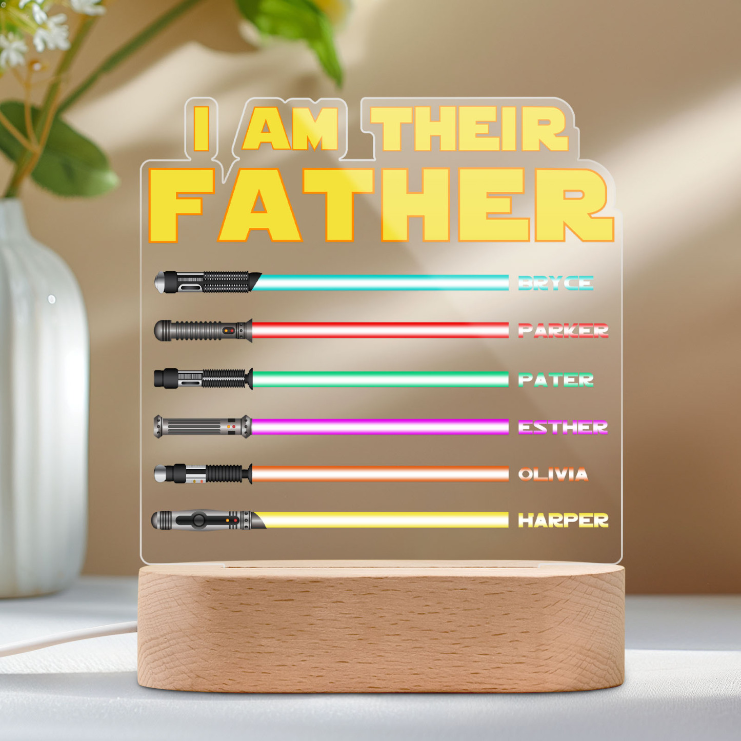 I Am Their Father Personalized Lightsaber Night Light with Kids Names Custom Gifts for Dad -