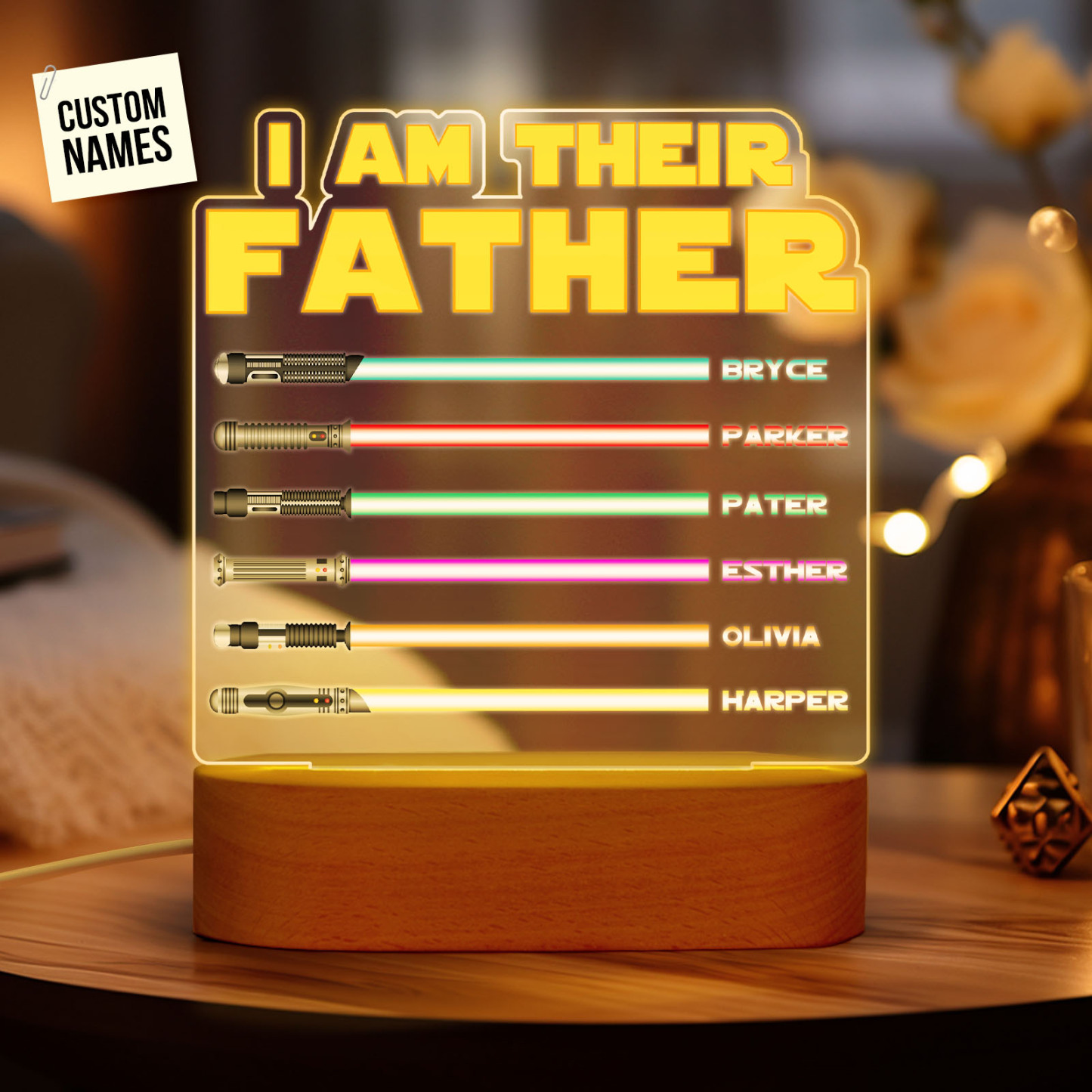 I Am Their Father Personalized Lightsaber Night Light with Kids Names Custom Gifts for Dad -