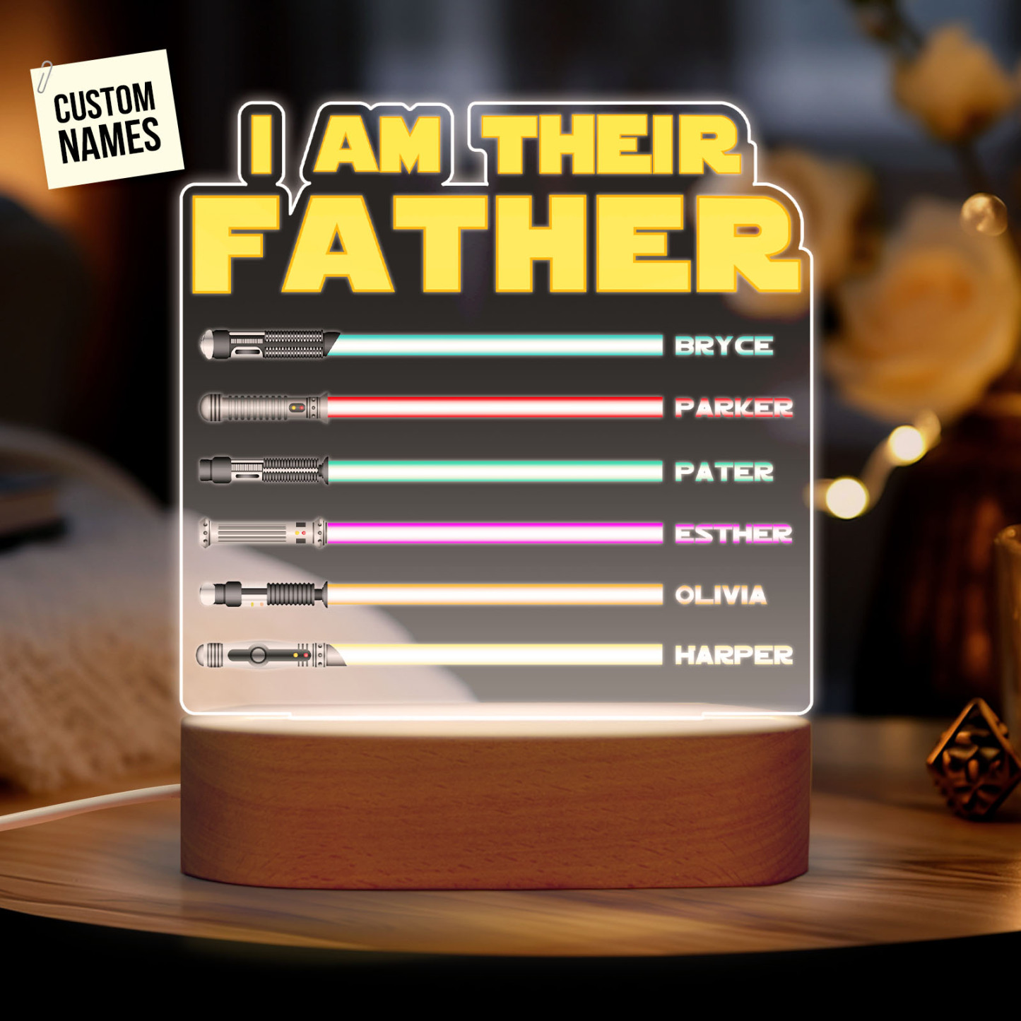 I Am Their Father Personalized Lightsaber Night Light with Kids Names Custom Gifts for Dad -