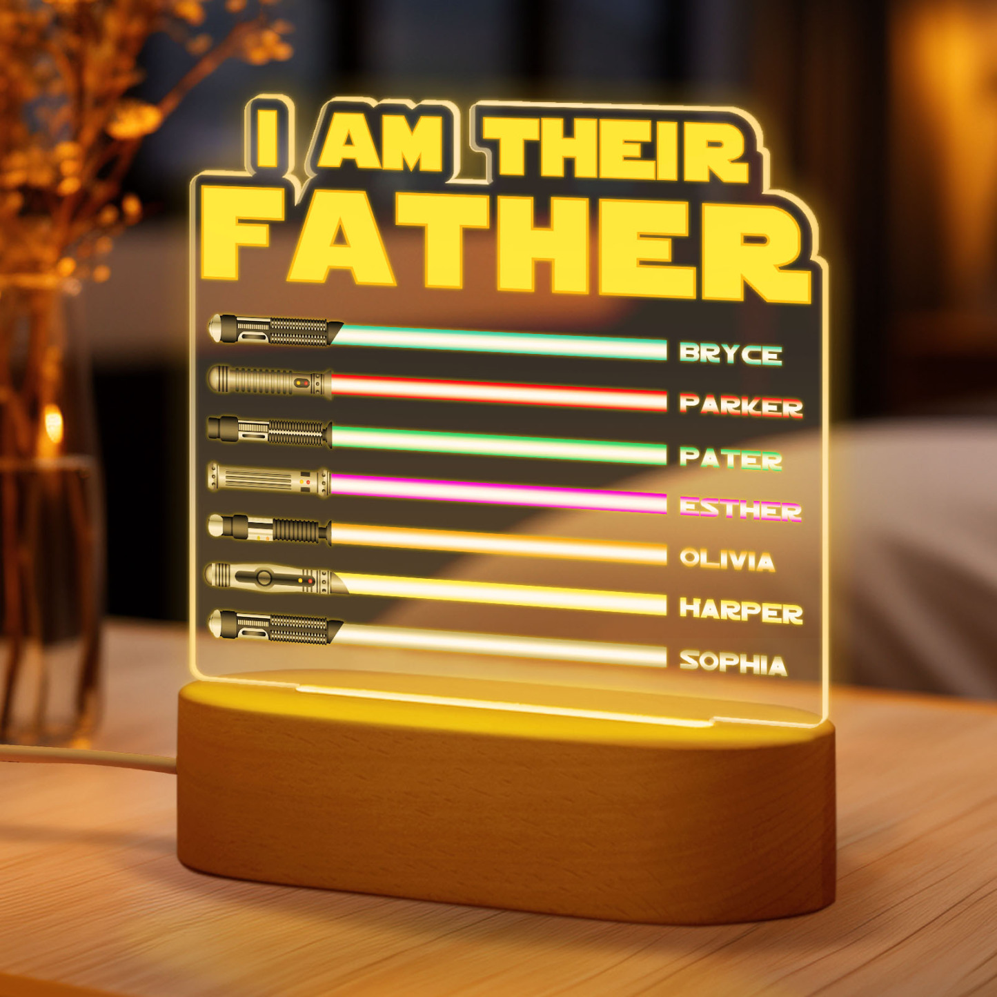 I Am Their Father Personalized Lightsaber Night Light with Kids Names Custom Gifts for Dad -