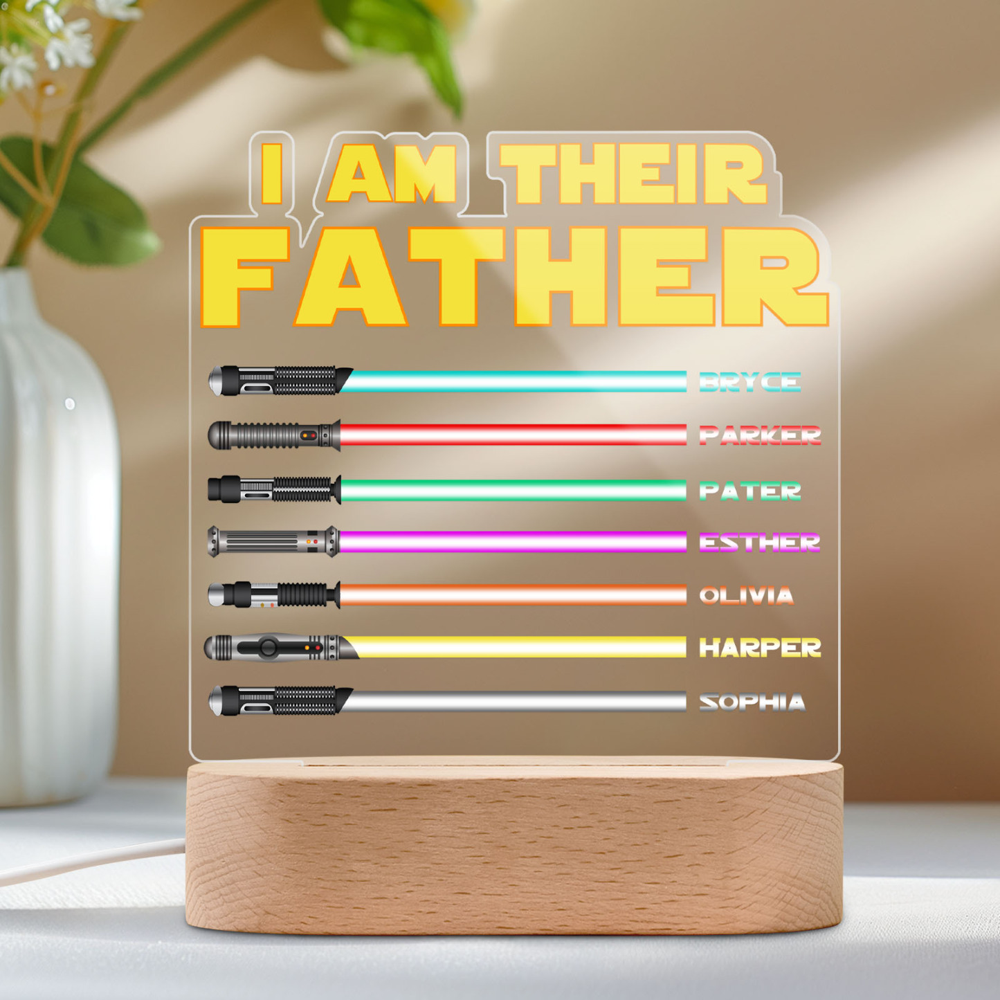 I Am Their Father Personalized Lightsaber Night Light with Kids Names Custom Gifts for Dad -