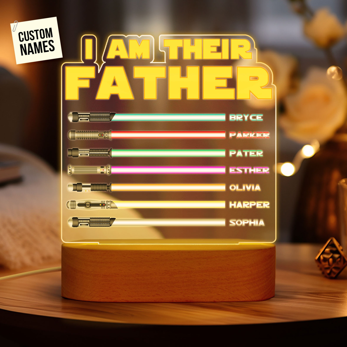 I Am Their Father Personalized Lightsaber Night Light with Kids Names Custom Gifts for Dad -