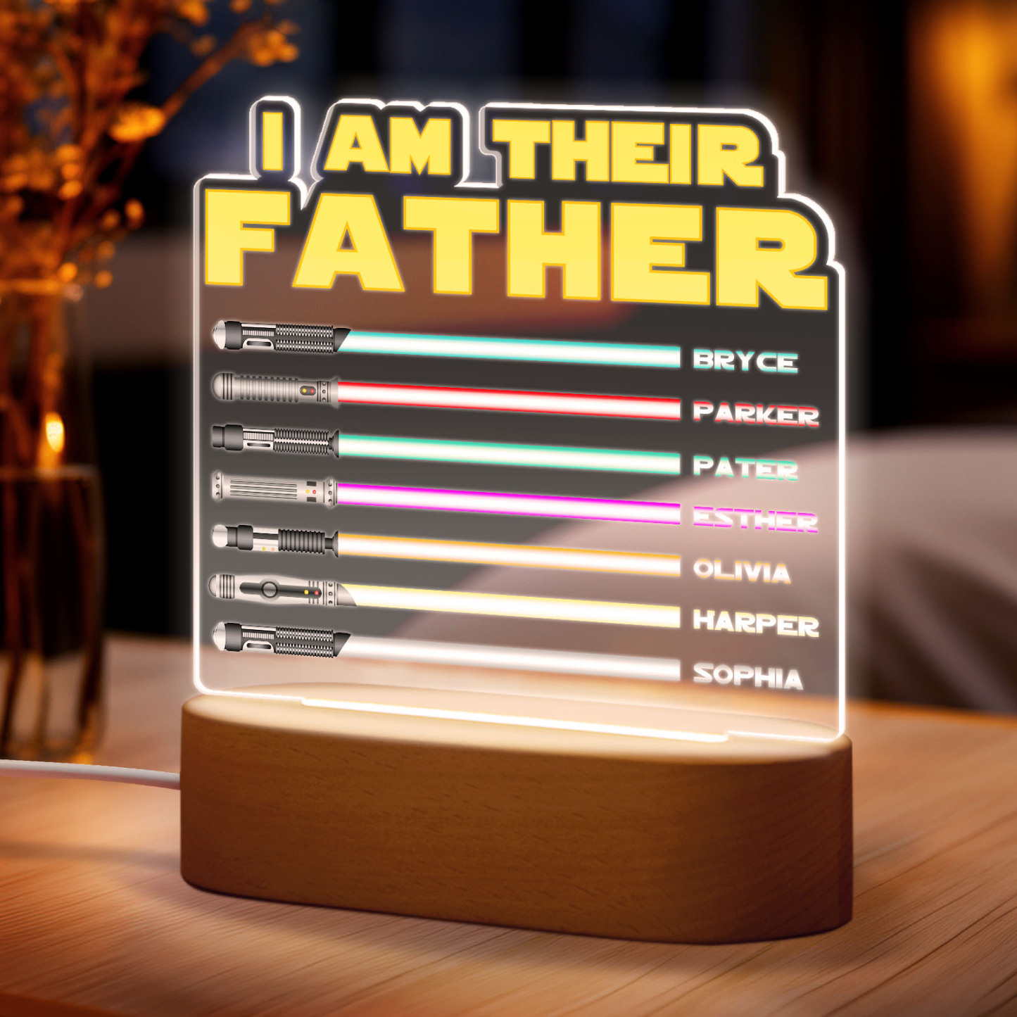 I Am Their Father Personalized Lightsaber Night Light with Kids Names Custom Gifts for Dad -