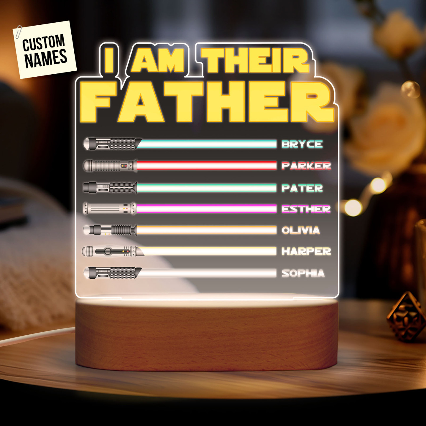 I Am Their Father Personalized Lightsaber Night Light with Kids Names Custom Gifts for Dad -