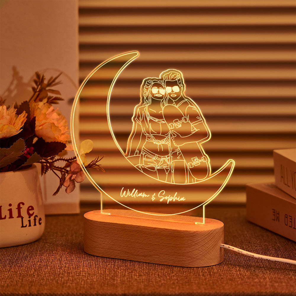 Custom Portrait Night Light Moon Line Art Photo Lamp Gift for Lover - MyMoonLampAu