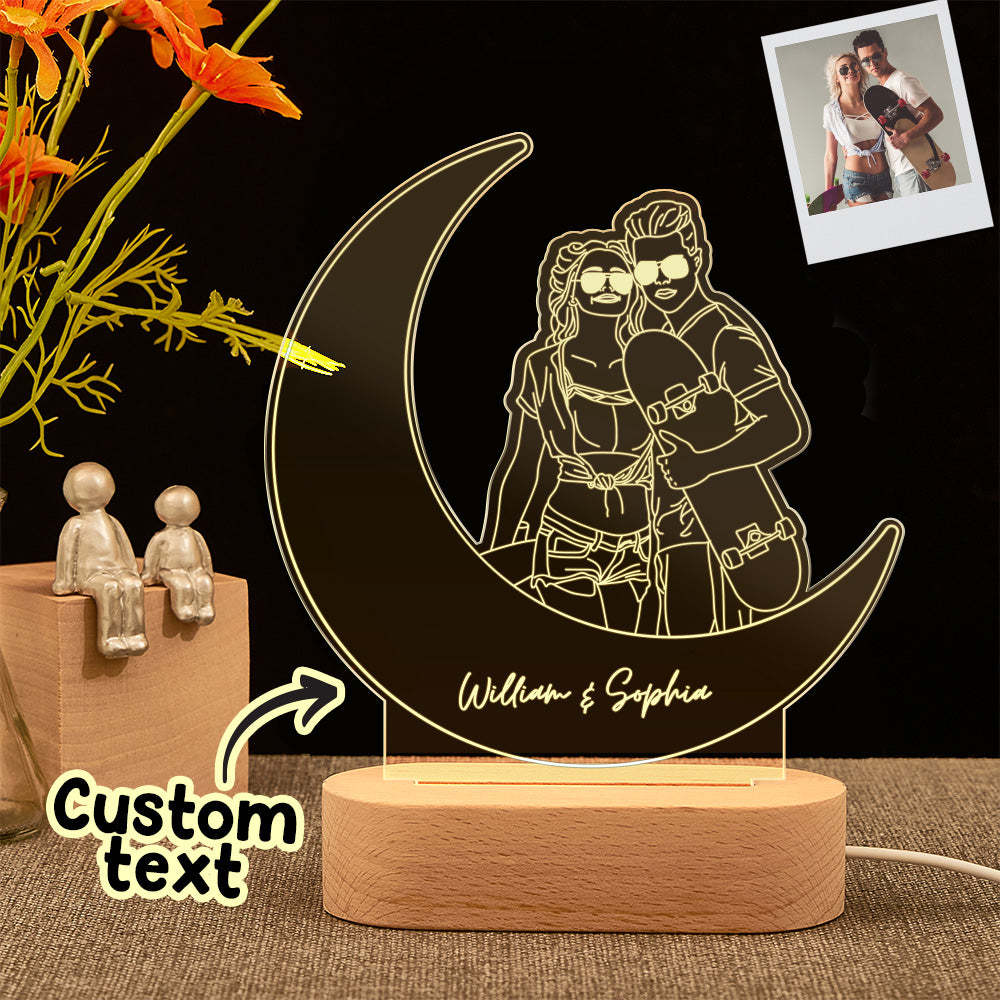 Custom Portrait Night Light Moon Line Art Photo Lamp Gift for Lover - MyMoonLampAu