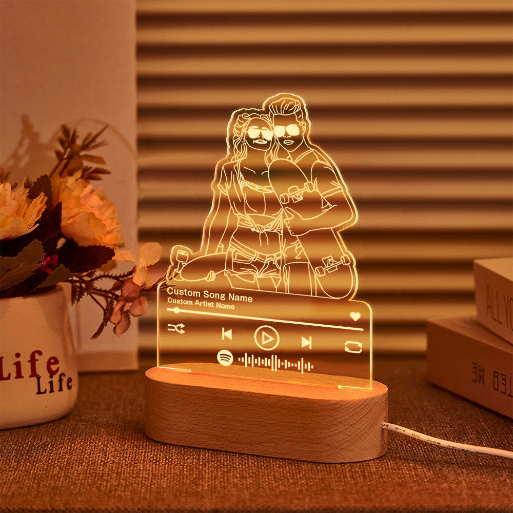 Custom Portrait Night Light Music Line Art Photo Lamp Gift for Lover - MyMoonLampAu