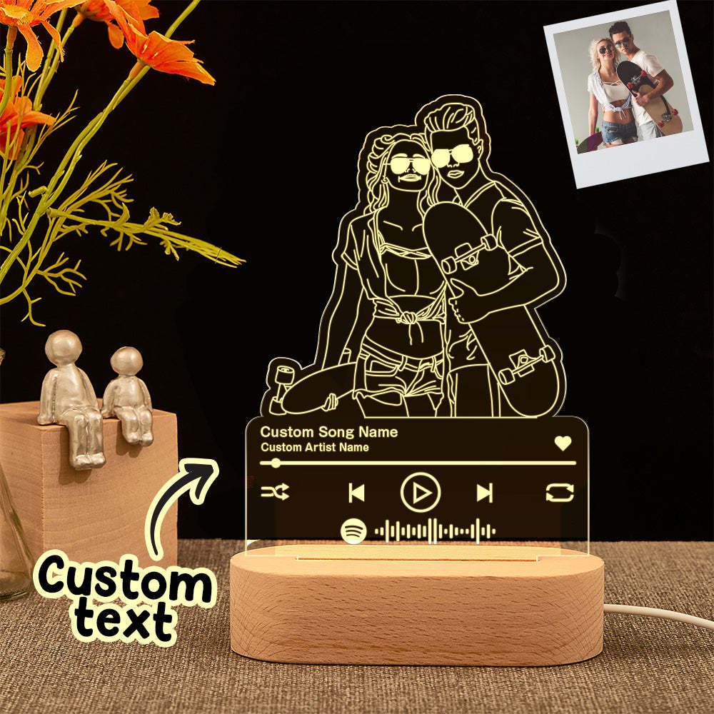 Custom Portrait Night Light Music Line Art Photo Lamp Gift for Lover - MyMoonLampAu