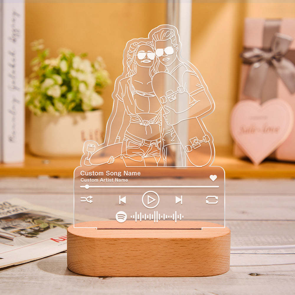 Custom Portrait Night Light Music Line Art Photo Lamp Gift for Lover - MyMoonLampAu