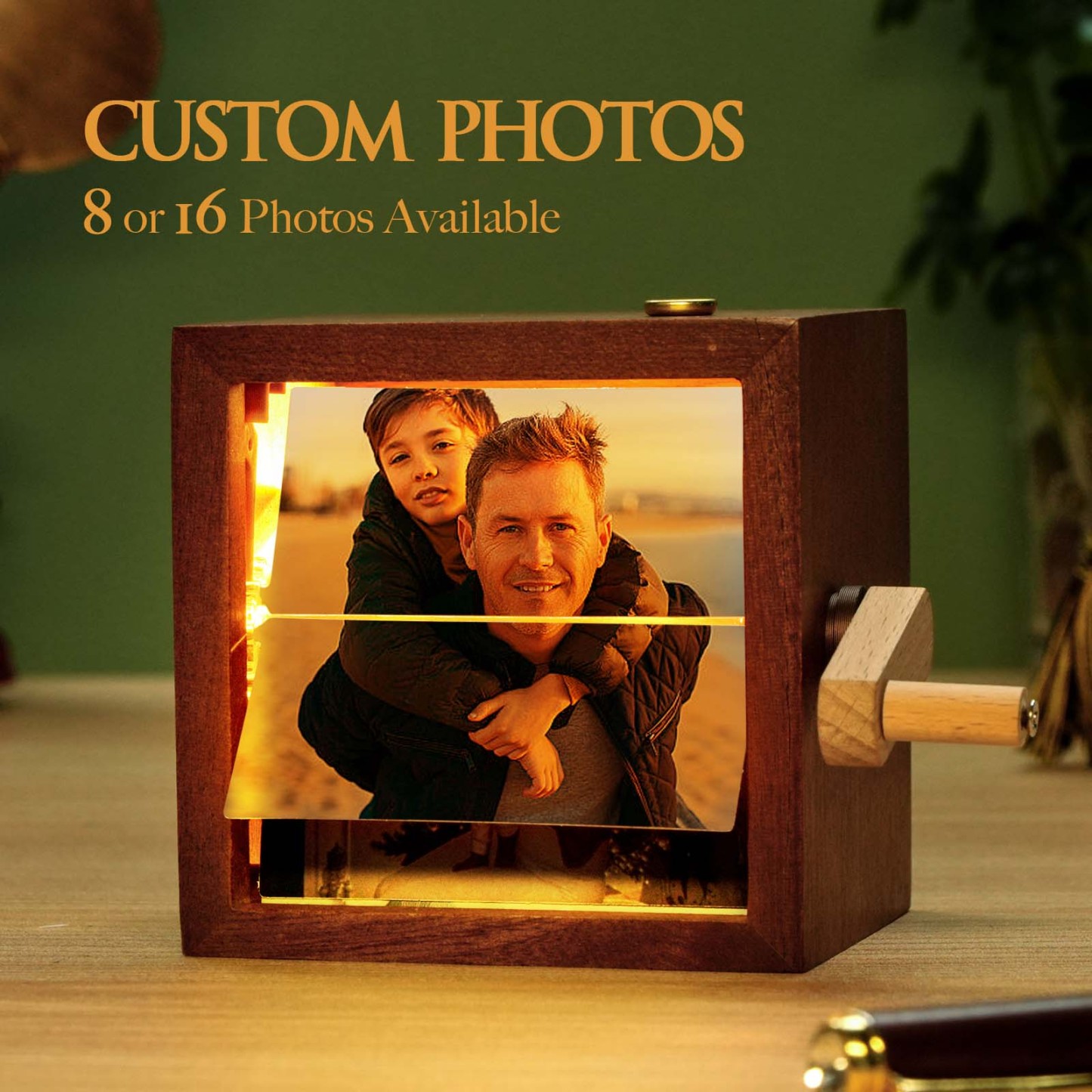 Custom Pet Photo Hand-Crank Flipbook Box Animation Machine Mechanical Hand-cranked Photo Album with Light Black Walnut Cube Frame - MyMoonLampAu