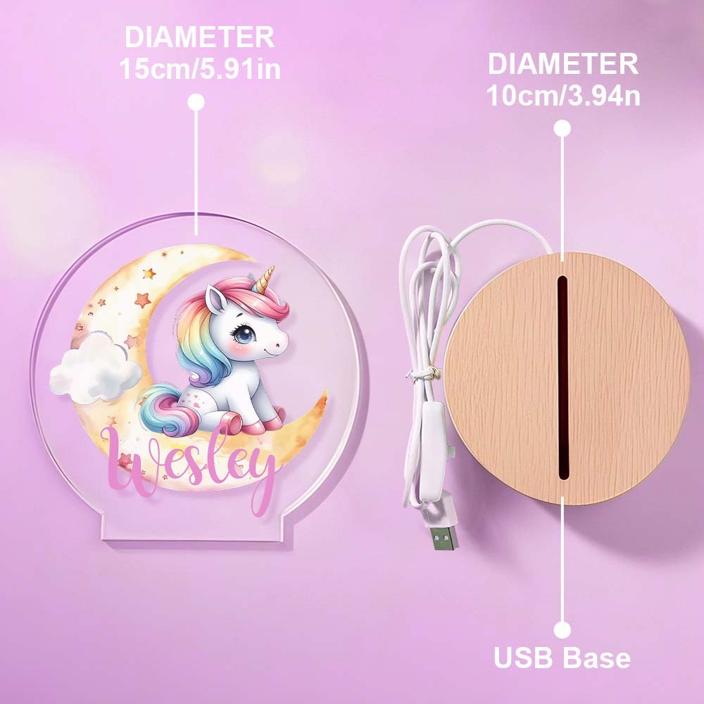 Personalized Unicorn Moon LED Night Light with Name Lamp Decor Birthday Gift for Girls - MyMoonLampAu