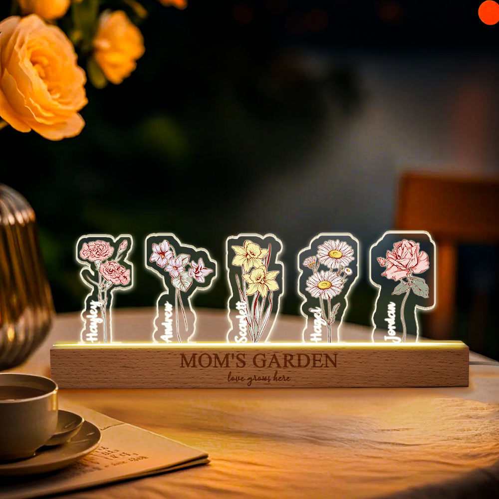 Custom Birth Flower 3D Crystal Acrylic LED Light With Children's Names Mothers Day Gift - MyMoonLampAu