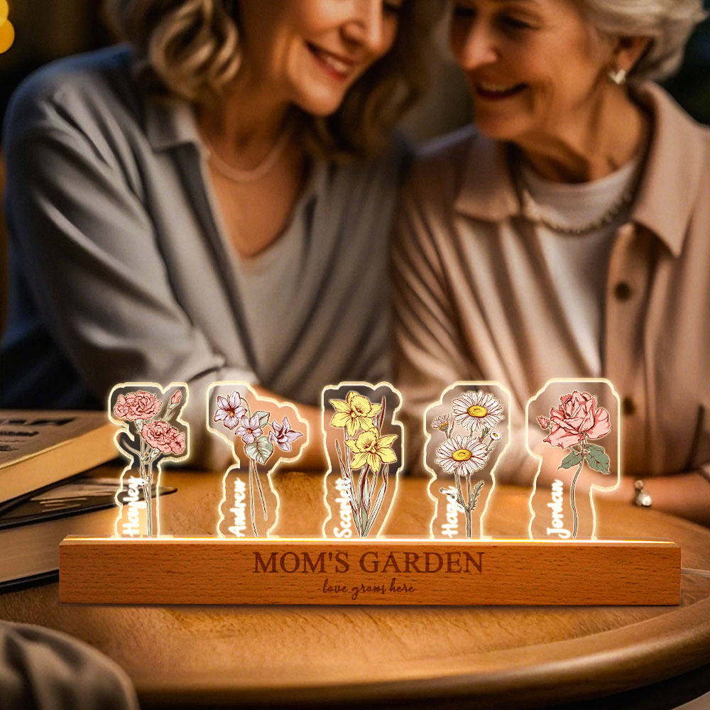 Custom Birth Flower 3D Crystal Acrylic LED Light With Children's Names Mothers Day Gift - MyMoonLampAu