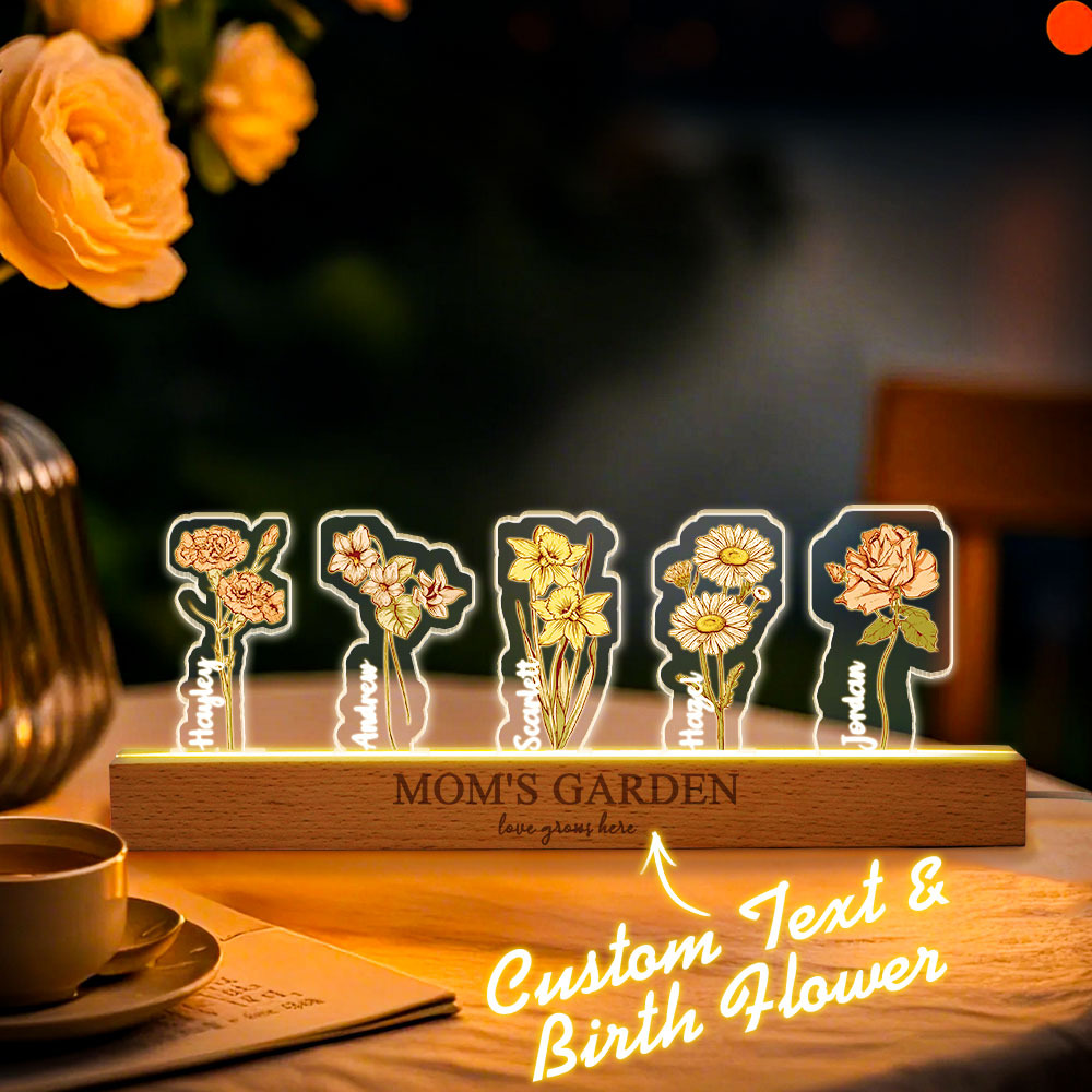 Custom Birth Flower 3D Crystal Acrylic LED Light With Children's Names Mothers Day Gift - MyMoonLampAu