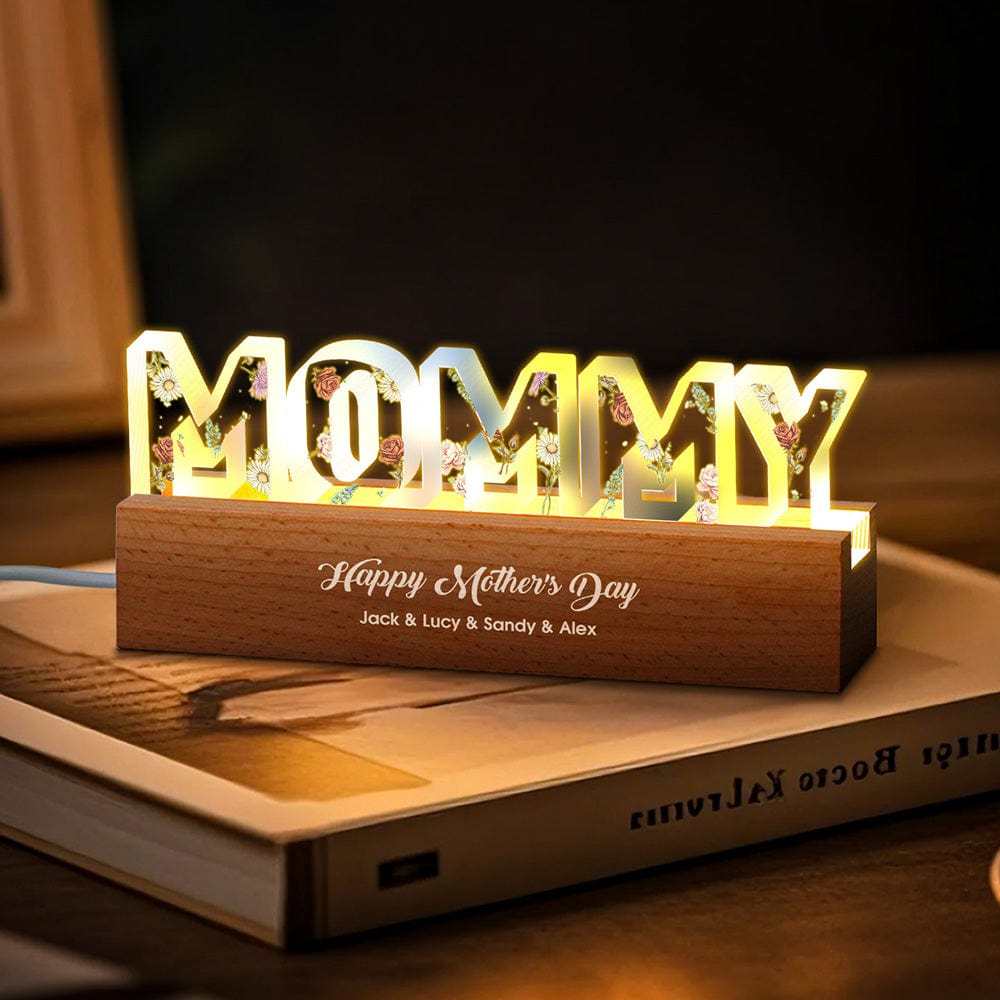 Personalized Letter Lights With Birthday Flowers Custom Text Warm Night Light Mother's Day Gift - MyMoonLampAu