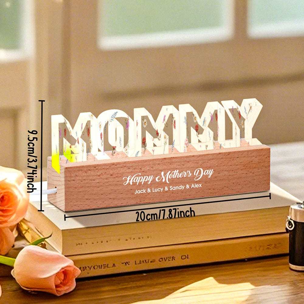 Personalized Letter Lights With Birthday Flowers Custom Text Warm Night Light Mother's Day Gift - MyMoonLampAu