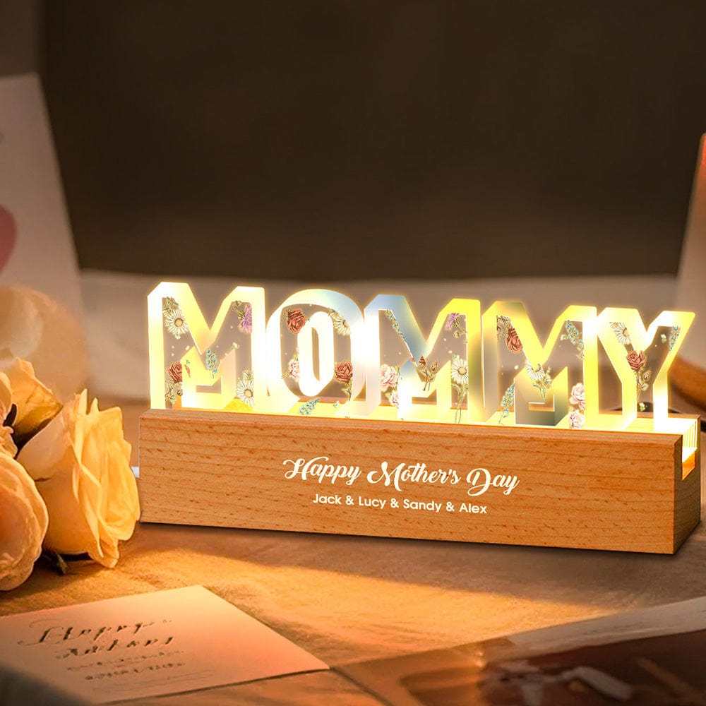 Personalized Letter Lights With Birthday Flowers Custom Text Warm Night Light Mother's Day Gift - MyMoonLampAu