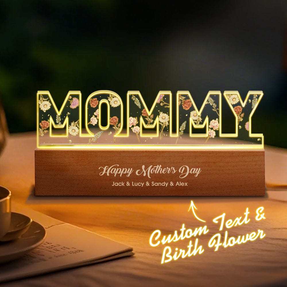 Personalized Letter Lights With Birthday Flowers Custom Text Warm Night Light Mother's Day Gift - MyMoonLampAu