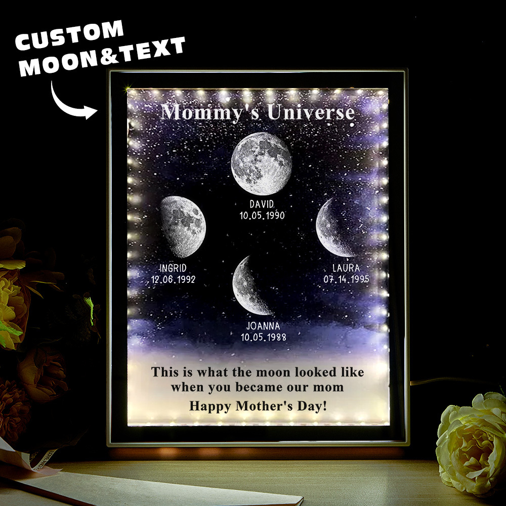 Starry Night Customize Birth Moon Phase Mirror Light Box - MyMoonLampAu