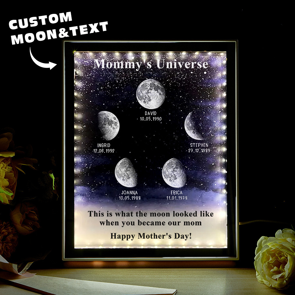 Starry Night Customize Birth Moon Phase Mirror Light Box - MyMoonLampAu