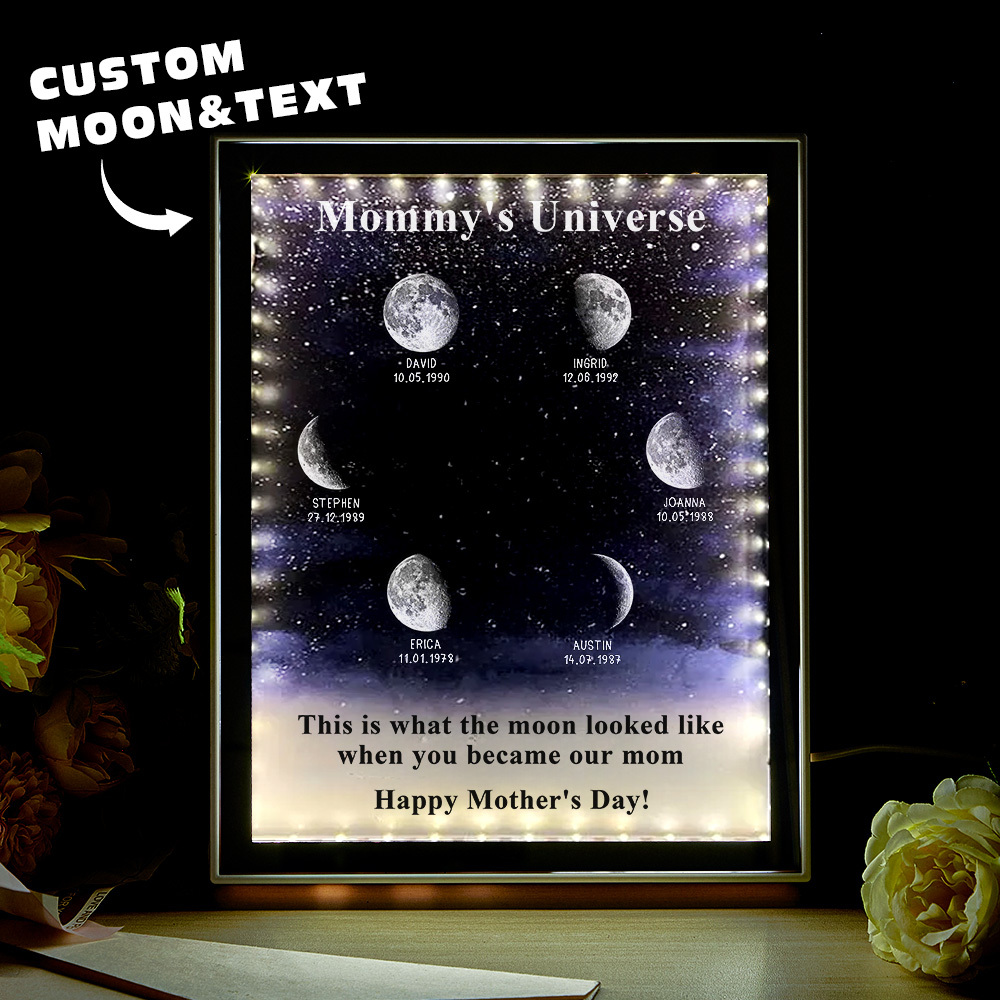 Starry Night Customize Birth Moon Phase Mirror Light Box - MyMoonLampAu