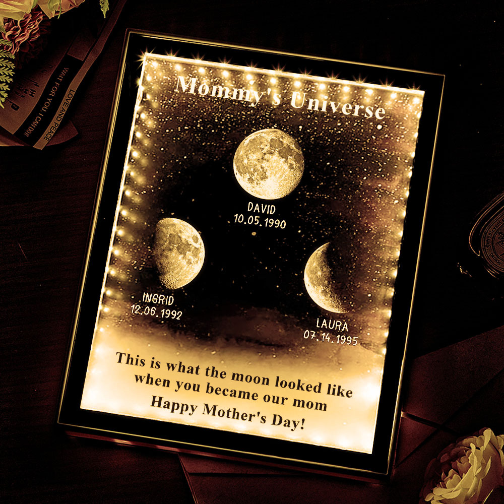 Starry Night Customize Birth Moon Phase Mirror Light Box