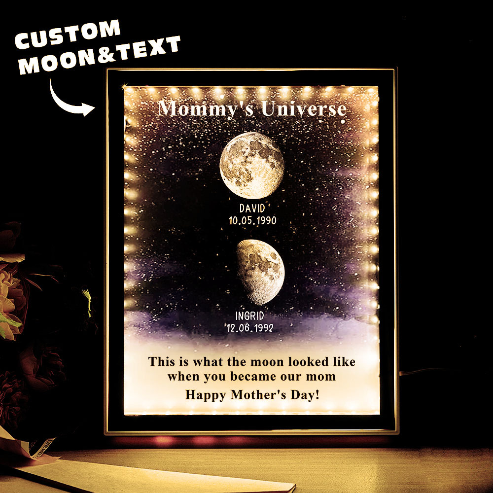 Mommy's Universe - Personalised Customised Starry Moon Phase Mirror Lightboxes - MyMoonLampAu