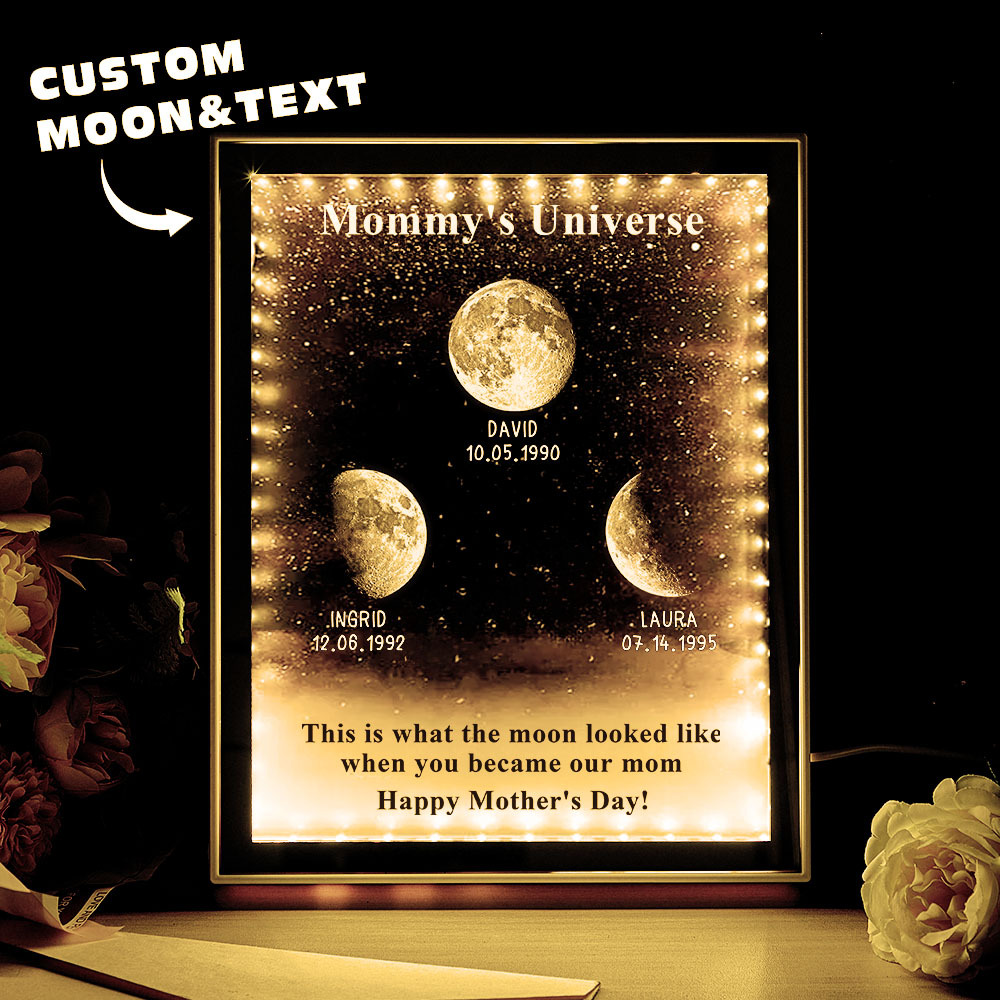 Starry Night Customize Birth Moon Phase Mirror Light Box