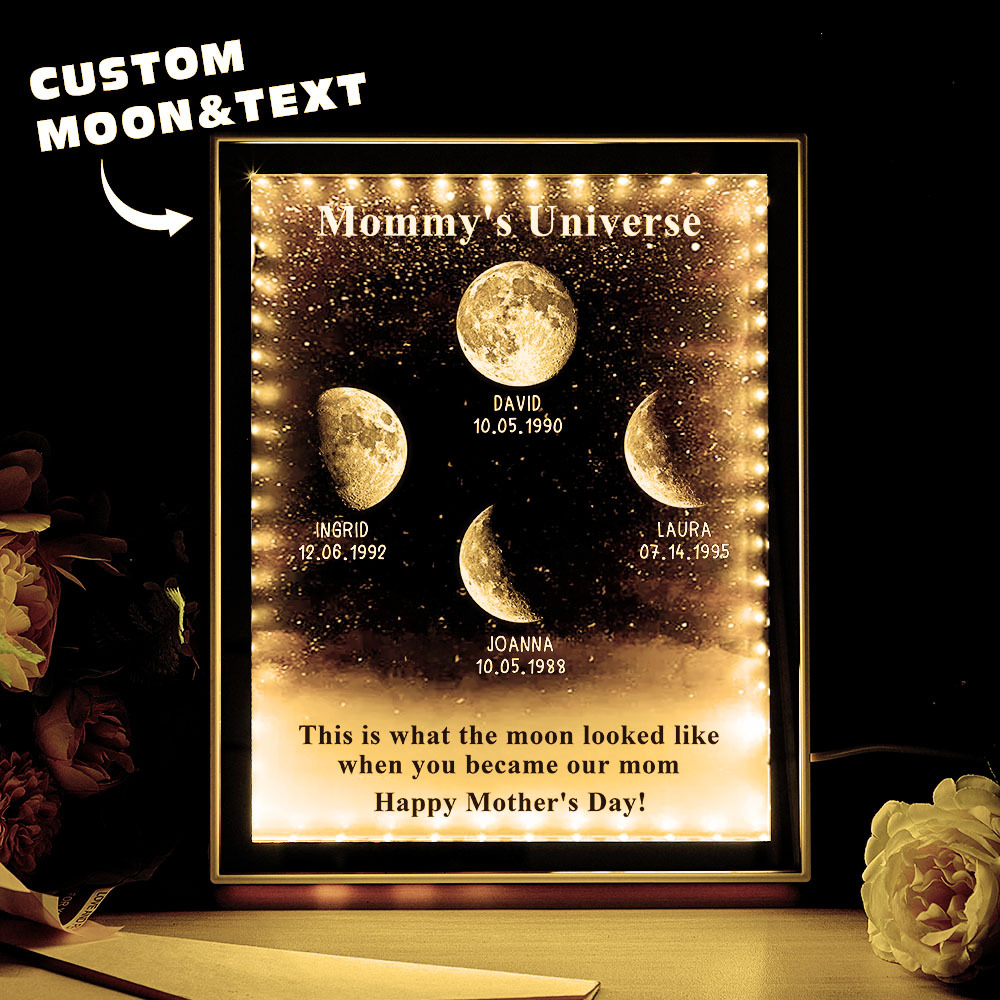 Starry Night Customize Birth Moon Phase Mirror Light Box