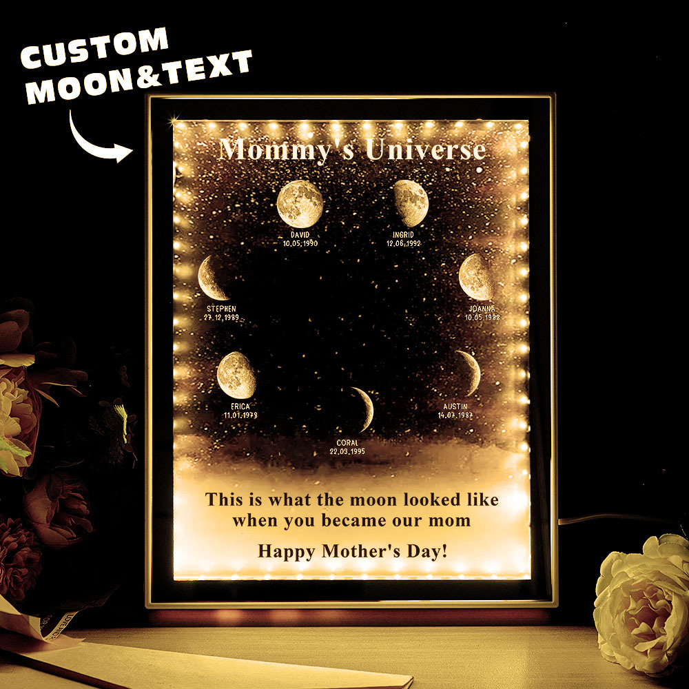 Starry Night Customize Birth Moon Phase Mirror Light Box