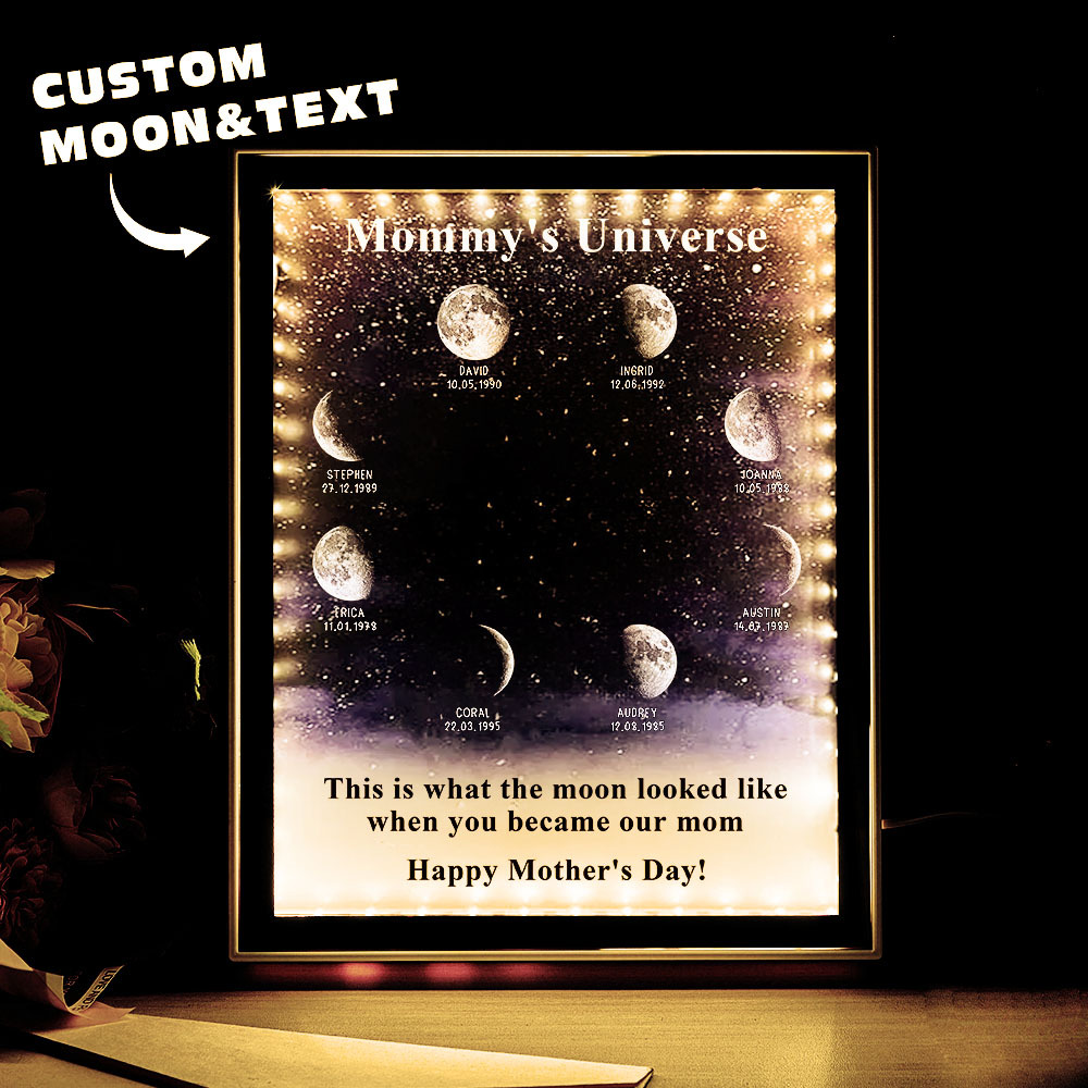 Mommy's Universe - Personalised Customised Starry Moon Phase Mirror Lightboxes - MyMoonLampAu