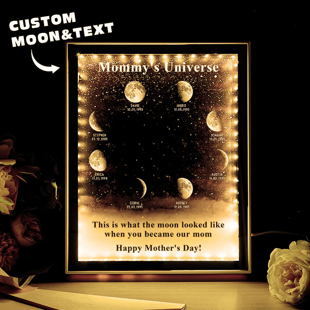 Starry Night Customize Birth Moon Phase Mirror Light Box