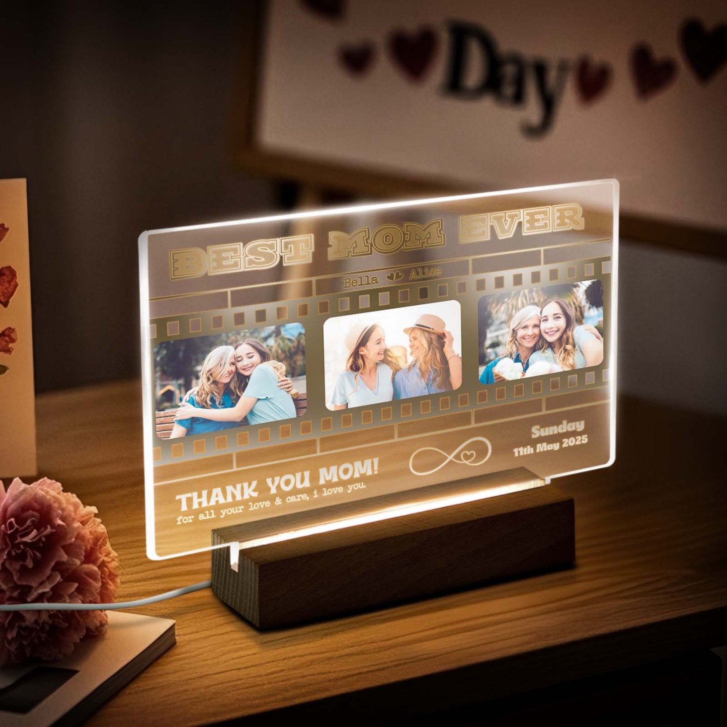 Mother's Day Gift Personalized Photos and Text Night Light Best Mom Ever Gift for Mom Custom Present - MyMoonLampAu