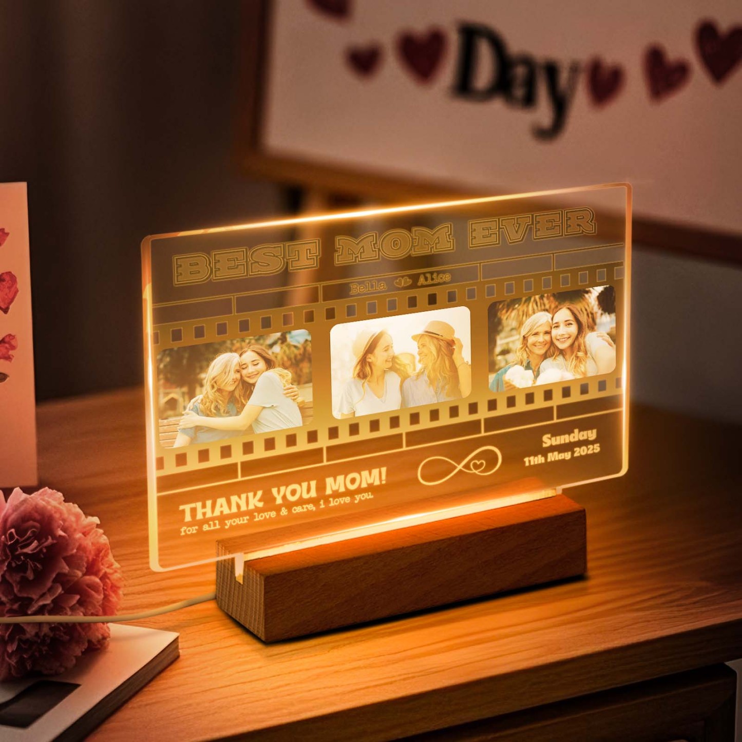 Mother's Day Gift Personalized Photos and Text Night Light Best Mom Ever Gift for Mom Custom Present - MyMoonLampAu