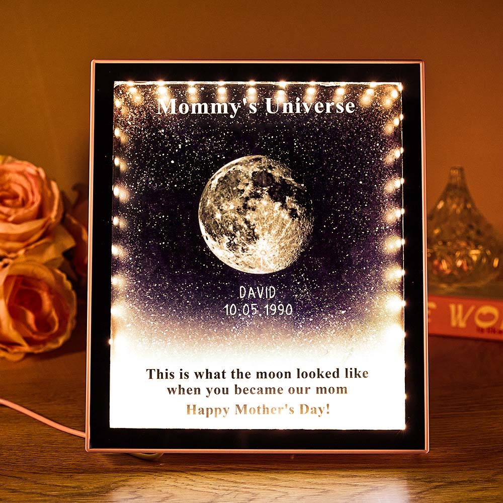 Mommy's Universe - Personalised Customised Starry Moon Phase Mirror Lightboxes - MyMoonLampAu
