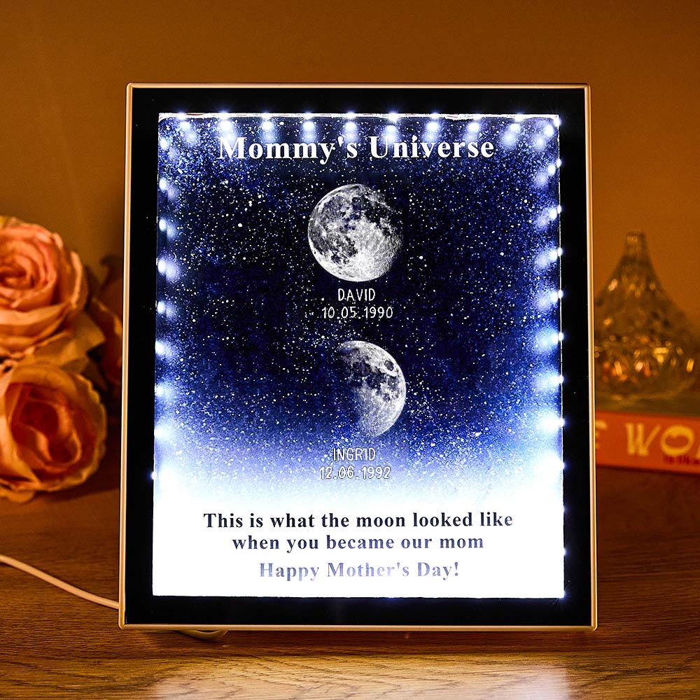 Mommy's Universe - Personalised Customised Starry Moon Phase Mirror Lightboxes - MyMoonLampAu