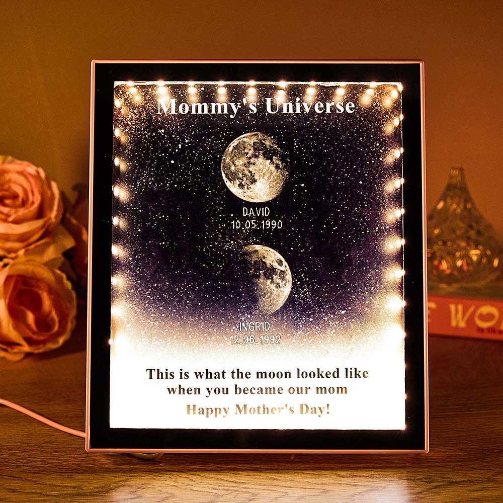 Mommy's Universe - Personalised Customised Starry Moon Phase Mirror Lightboxes - MyMoonLampAu