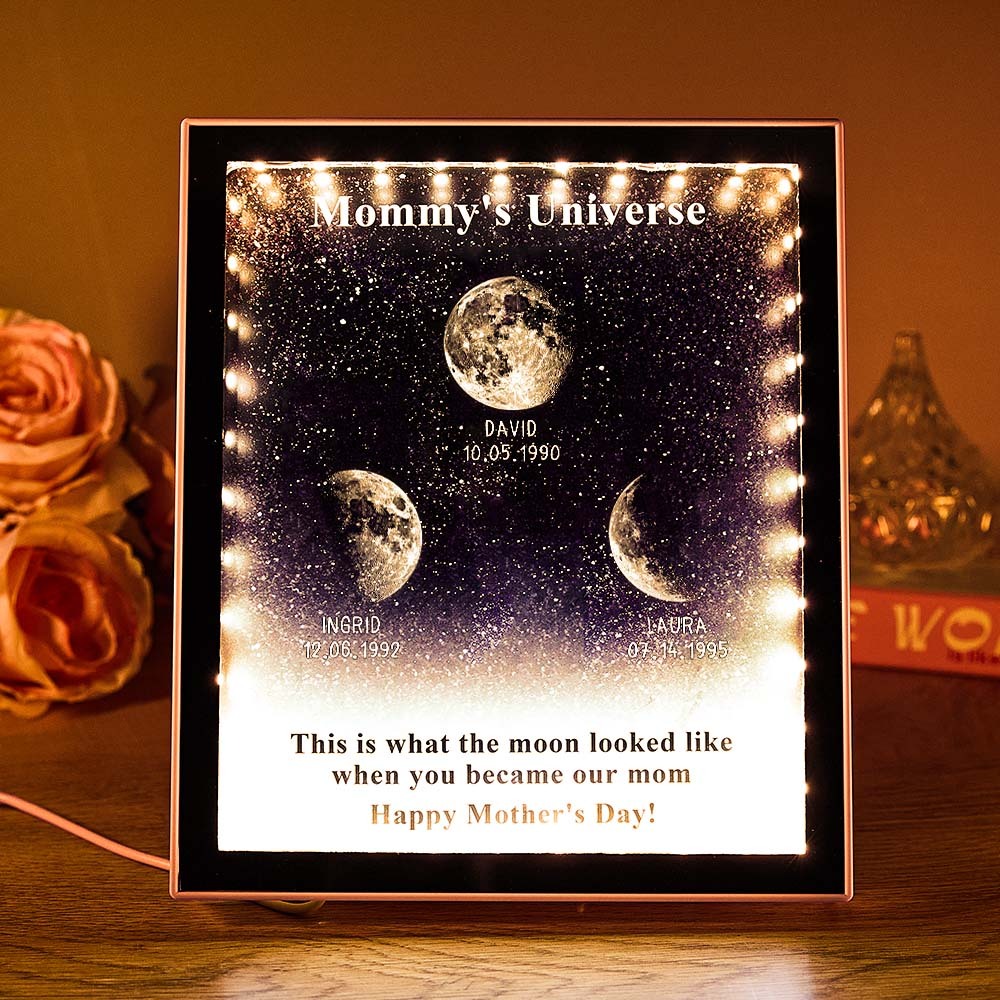 Mommy's Universe - Personalised Customised Starry Moon Phase Mirror Lightboxes - MyMoonLampAu