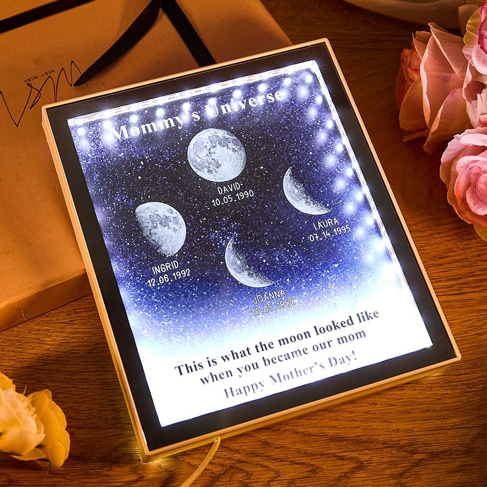 Mommy's Universe - Personalised Customised Starry Moon Phase Mirror Lightboxes - MyMoonLampAu