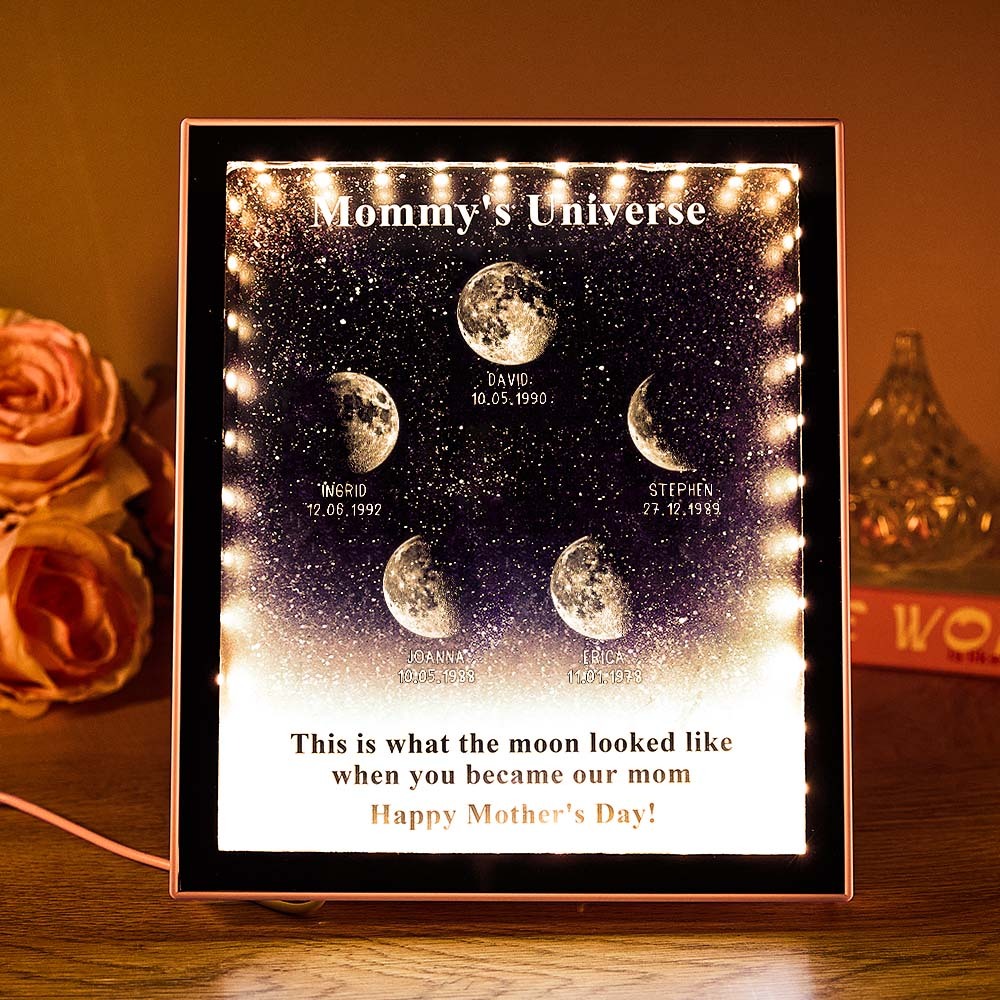 Mommy's Universe - Personalised Customised Starry Moon Phase Mirror Lightboxes - MyMoonLampAu