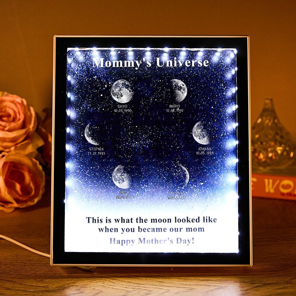 Mommy's Universe - Personalised Customised Starry Moon Phase Mirror Lightboxes - MyMoonLampAu